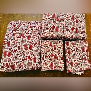 Christmas Flannel Q/F Sheet Set Toile Red Bedding 100% cotton Print 4 Pc